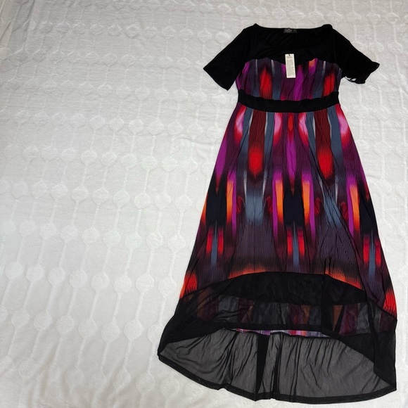IGIGI Womens 12 NWT Cocktail Dress Empire Waist Mesh High Low Hem Bold Print - Picture 4 of 11
